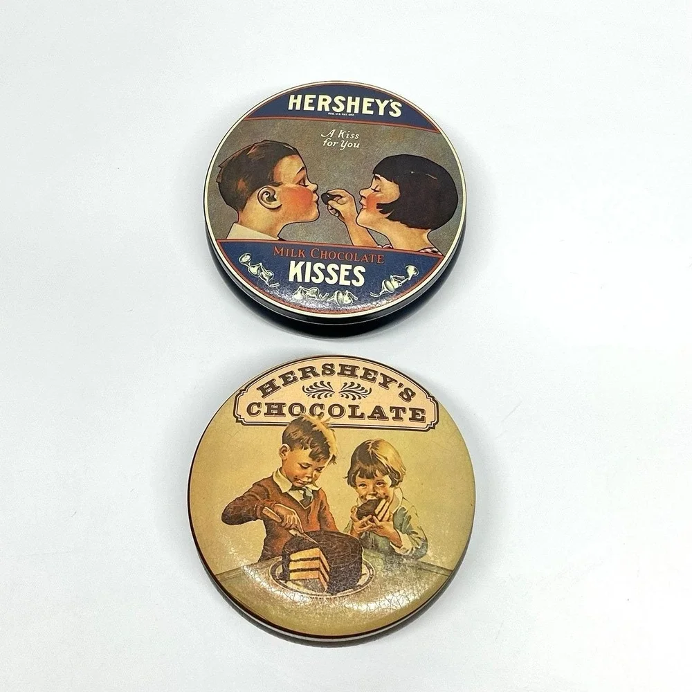 Vintage 1982 Hershey's Chocolate & Kisses Round Tins Empty No Chocolate‎